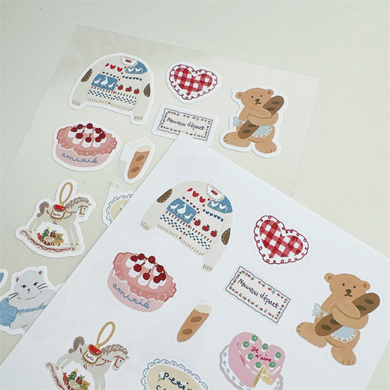 Cartoon Girl And Little Bear Country Style Journal Stickers