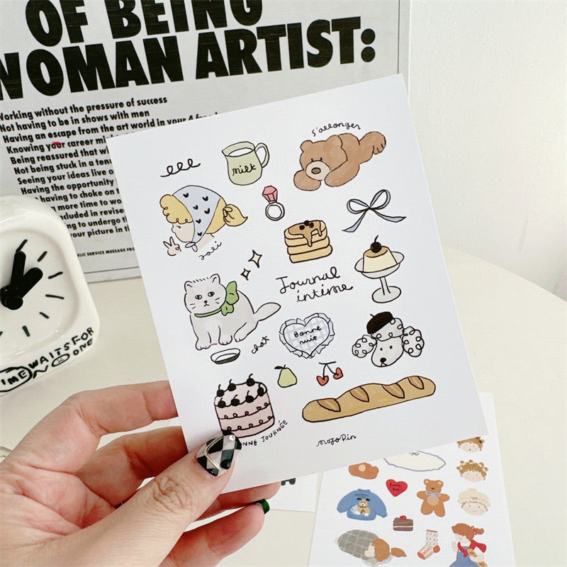 Cartoon Girl And Little Bear Country Style Journal Stickers