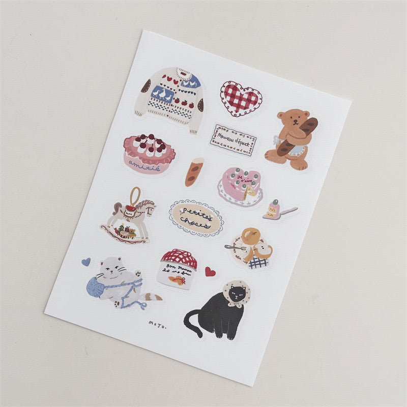 Cartoon Girl And Little Bear Country Style Journal Stickers