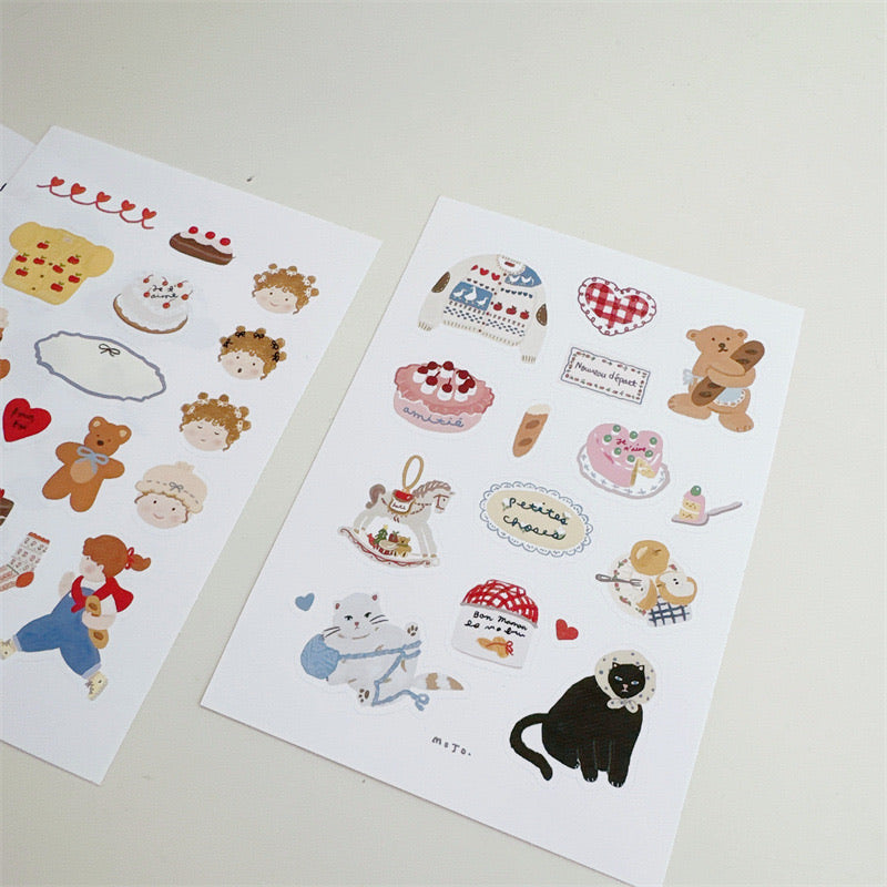 Cartoon Girl And Little Bear Country Style Journal Stickers