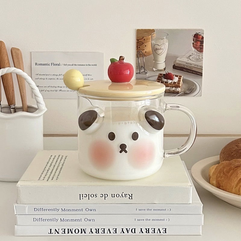 Cartoon Animal Glass Mug with Lid & Spoon
