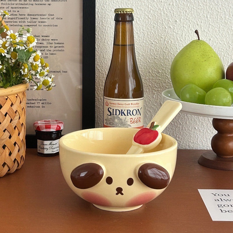 3D Dog and Pig Ceramic Bowl Set (with Spoon)