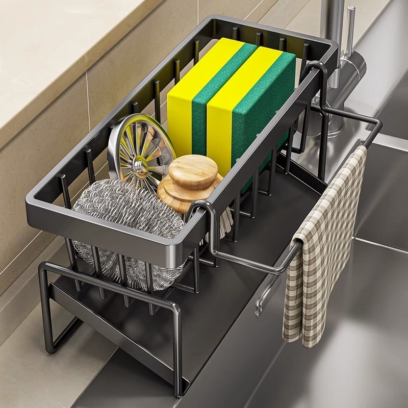 Black Multi-Functional Kitchen Sink Organizer Basket