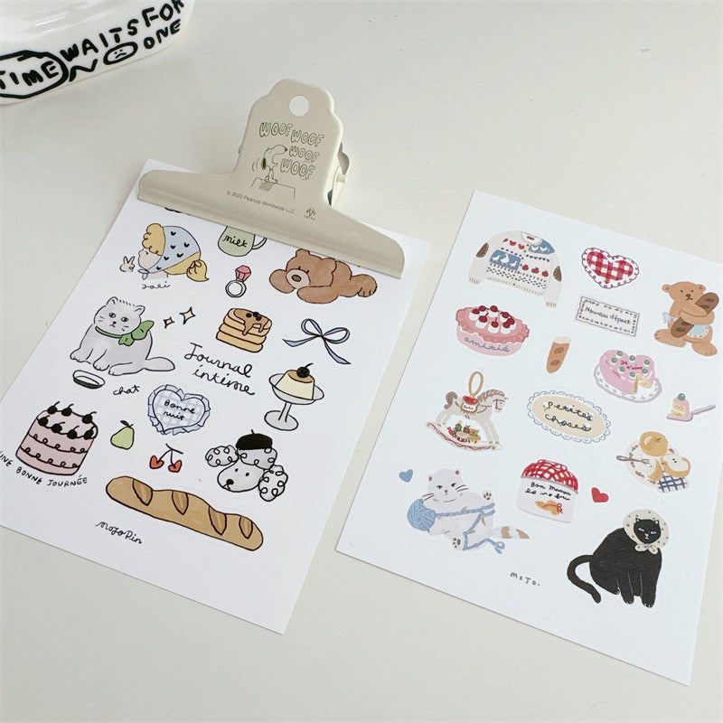 Cartoon Girl And Little Bear Country Style Journal Stickers