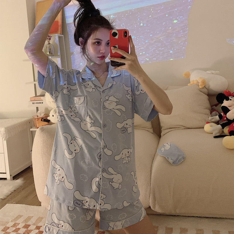 Blue Cinnamoroll Cotton 3-Piece Pajama Set