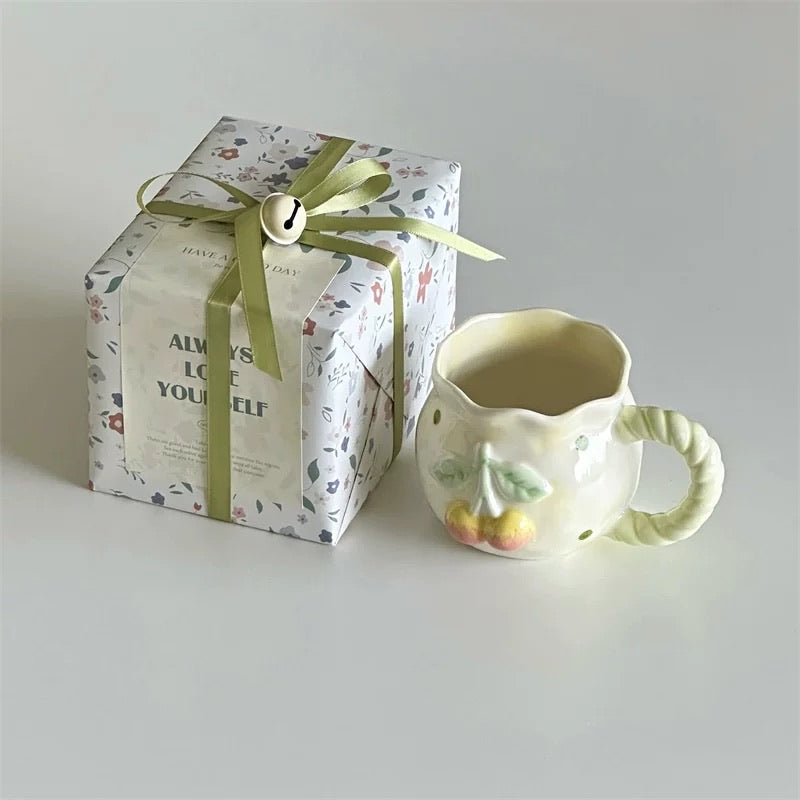 Retro Cherry Ceramic Mug Gift Set (Gift Packaging + Gift Bag)
