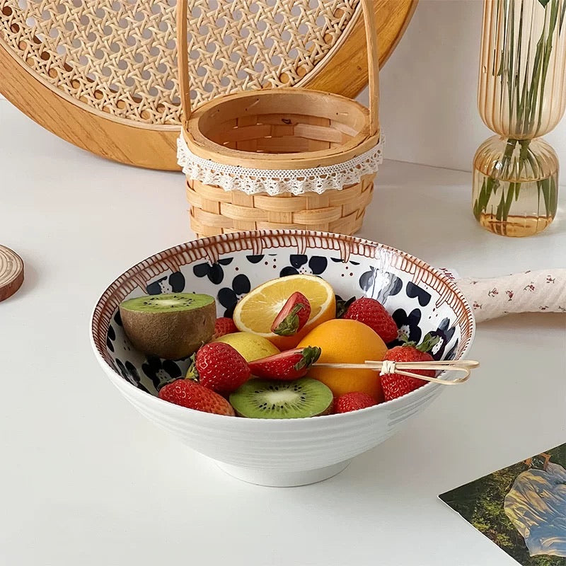 Japanese-Style Hand-Painted Floral Noodle/Soup Bowl