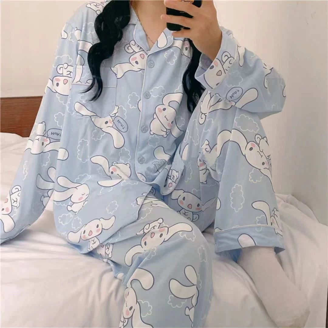 Blue Cinnamoroll Cotton 3-Piece Pajama Set