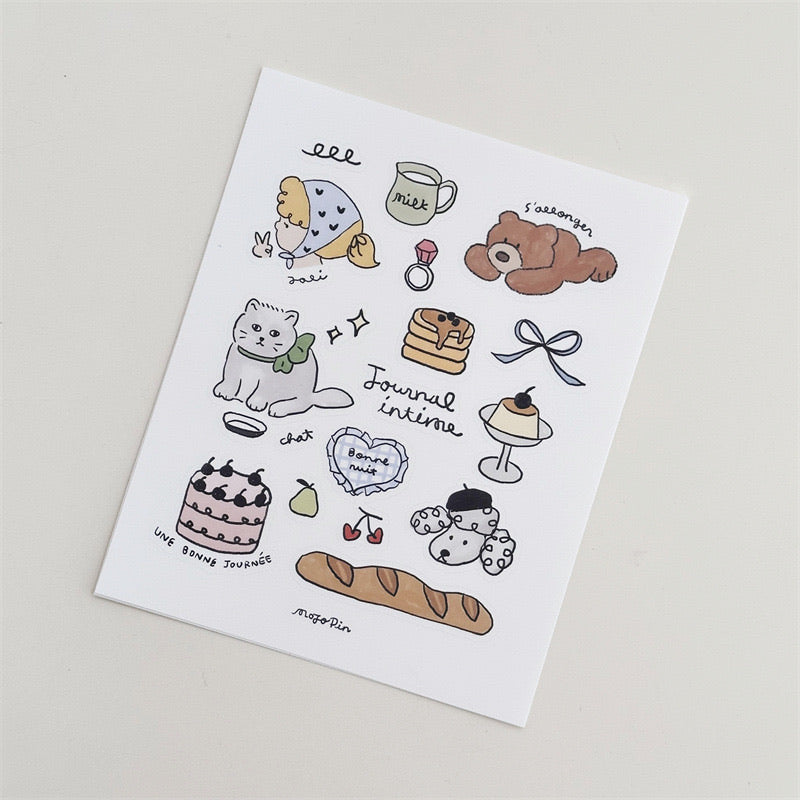Cartoon Girl And Little Bear Country Style Journal Stickers