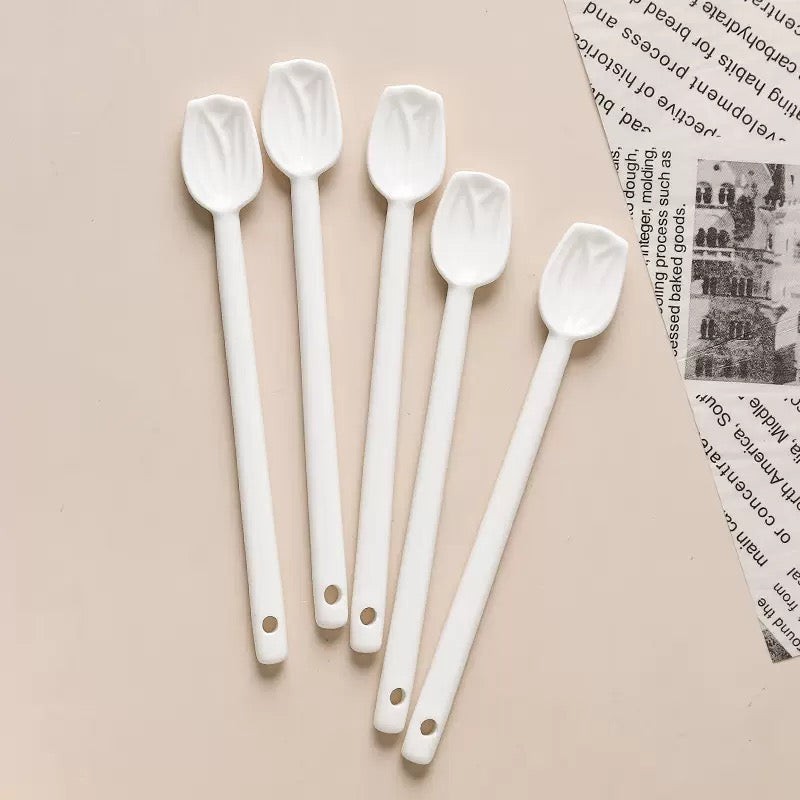 Tulip-Shaped Ceramic Coffee Spoon