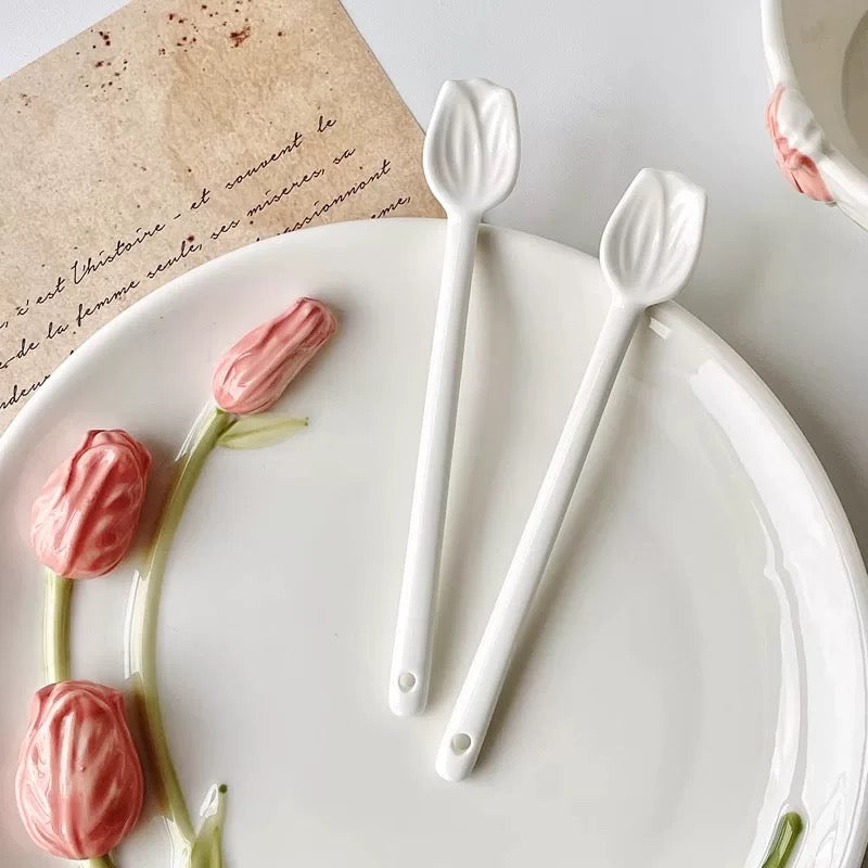 Tulip-Shaped Ceramic Coffee Spoon