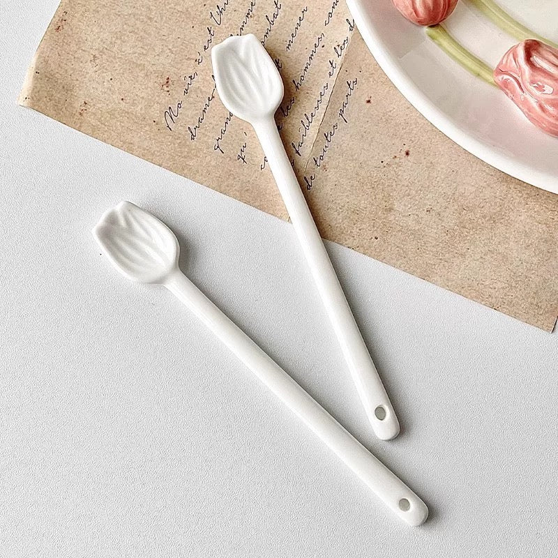 Tulip-Shaped Ceramic Coffee Spoon