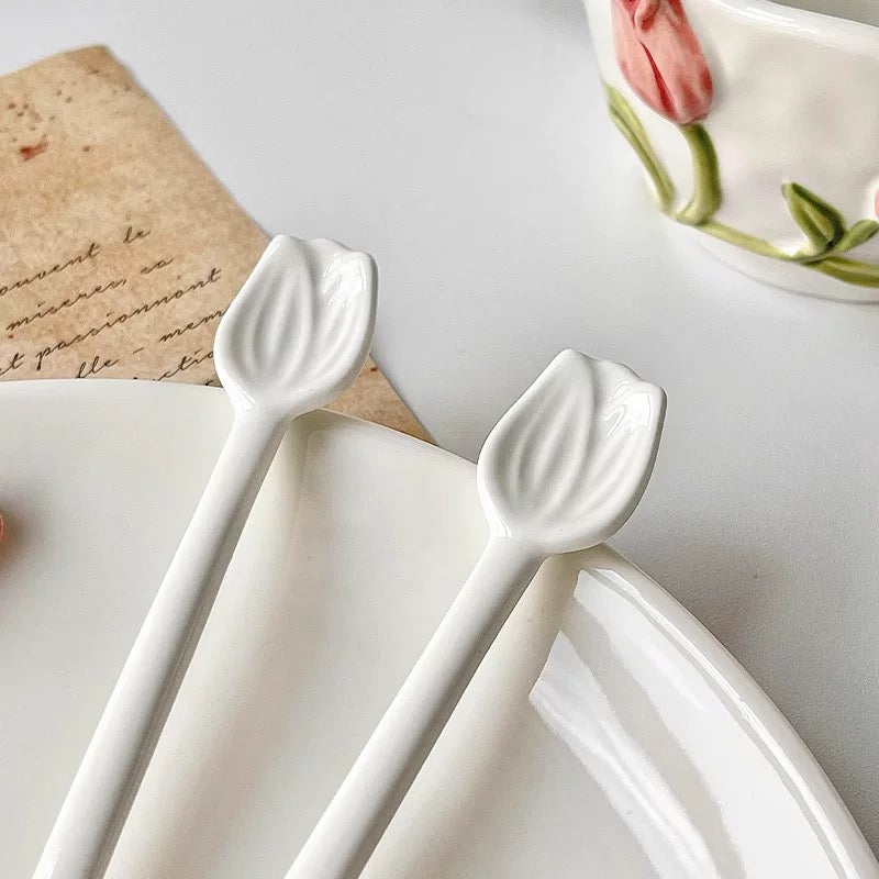 Tulip-Shaped Ceramic Coffee Spoon