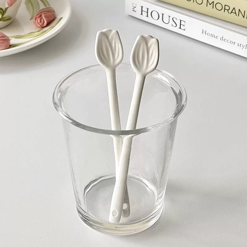 Tulip-Shaped Ceramic Coffee Spoon