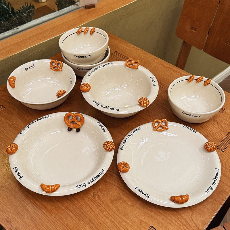 Croissant-Themed Ceramic Plate Series