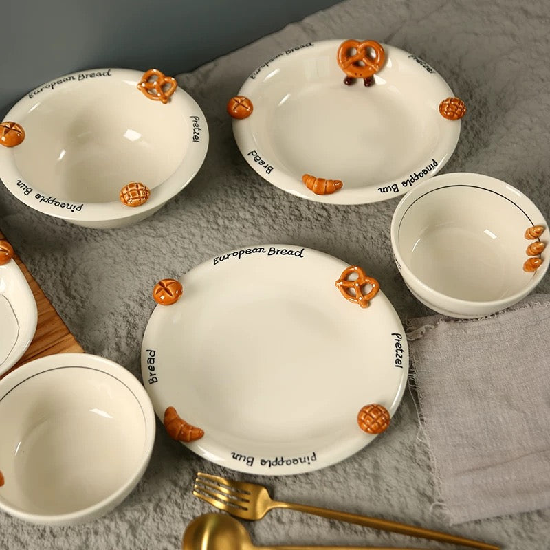 Croissant-Themed Ceramic Plate Series