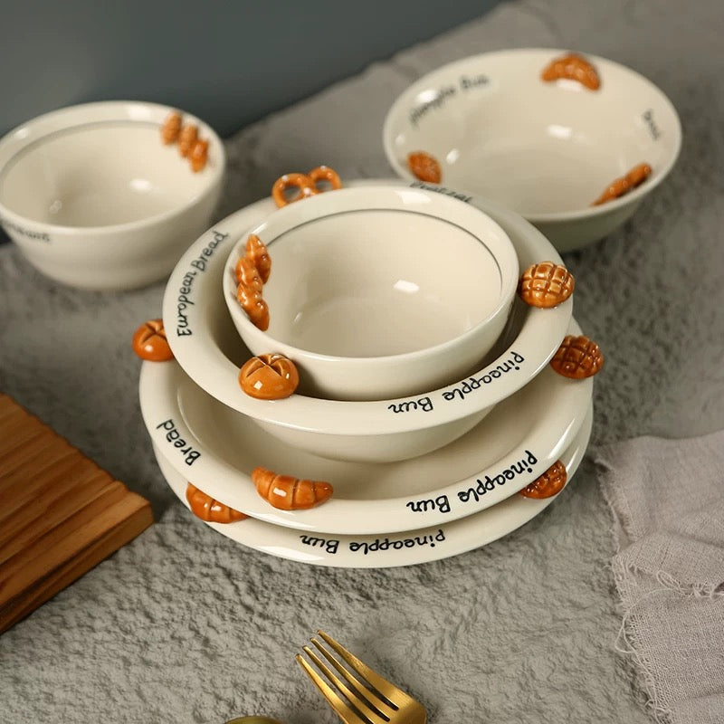 Croissant-Themed Ceramic Plate Series