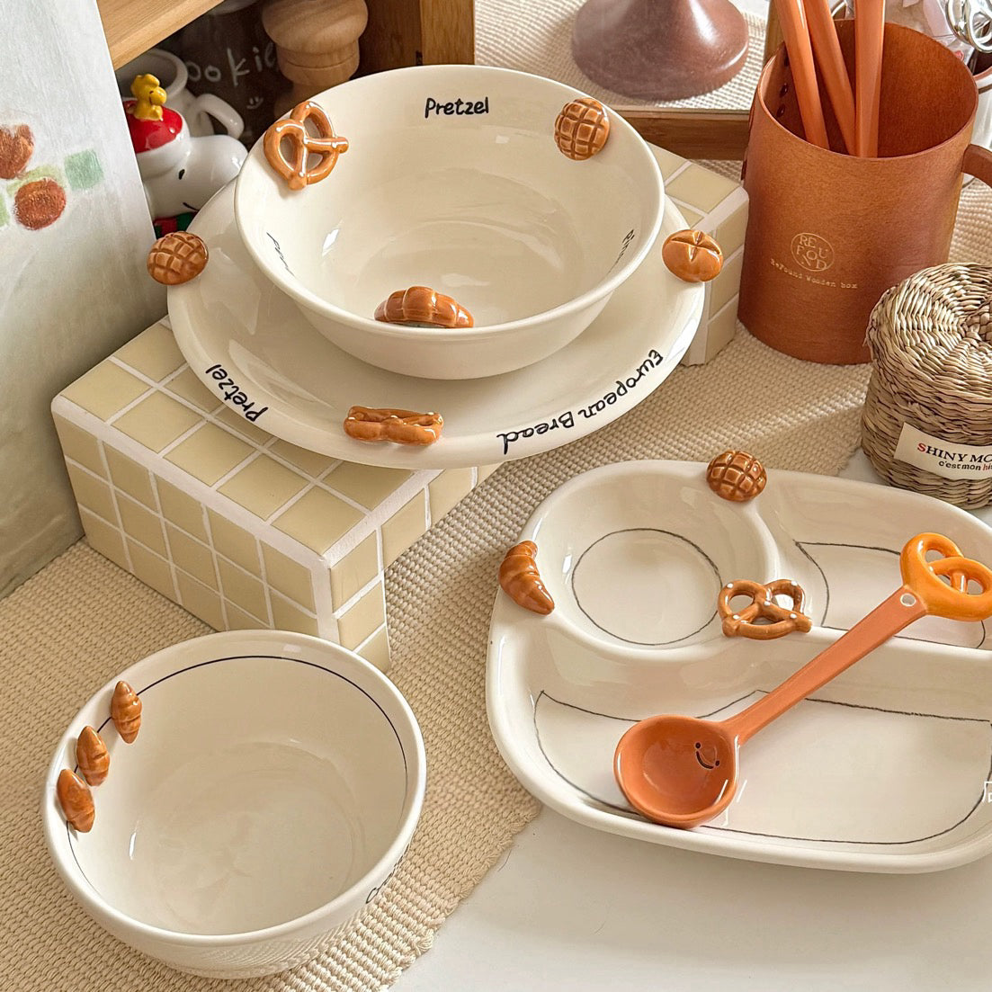 Croissant-Themed Ceramic Plate Series