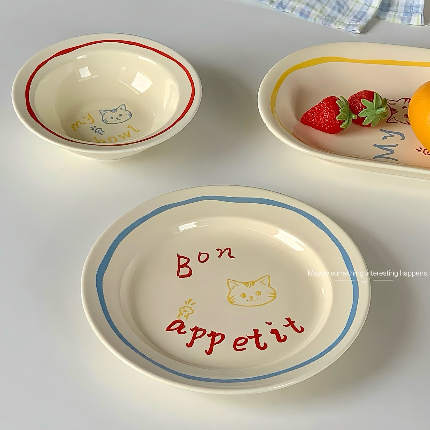 Cream-Colored Cat Doodle Ceramic Series