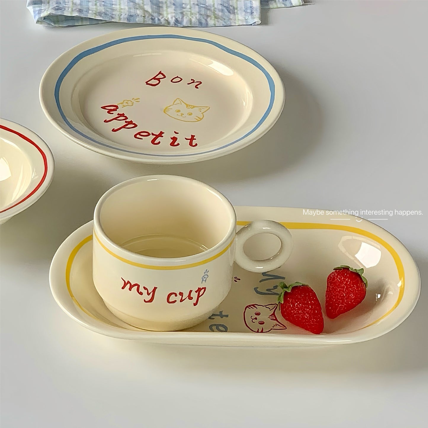 Cream-Colored Cat Doodle Ceramic Series