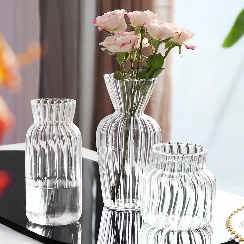 Minimalist Transparent Stripe Glass Vase Series