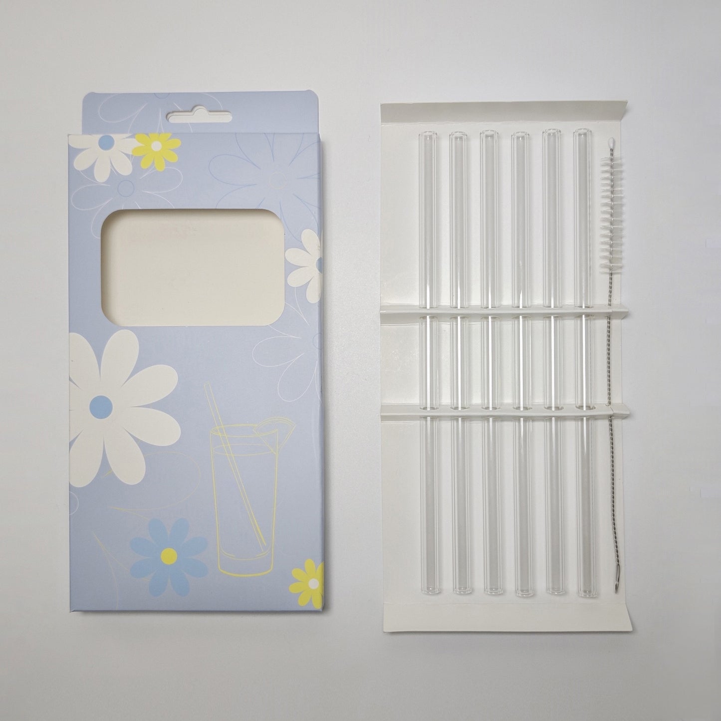 High Borosilicate Glass Straw Set of 6 with Cleaning Brush