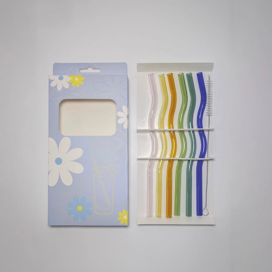 High Borosilicate Glass Straw Set of 6 with Cleaning Brush