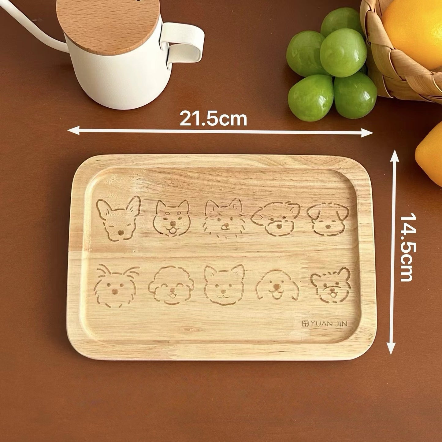 Cartoon-Style Rectangular Cat / Dog Wooden Tray