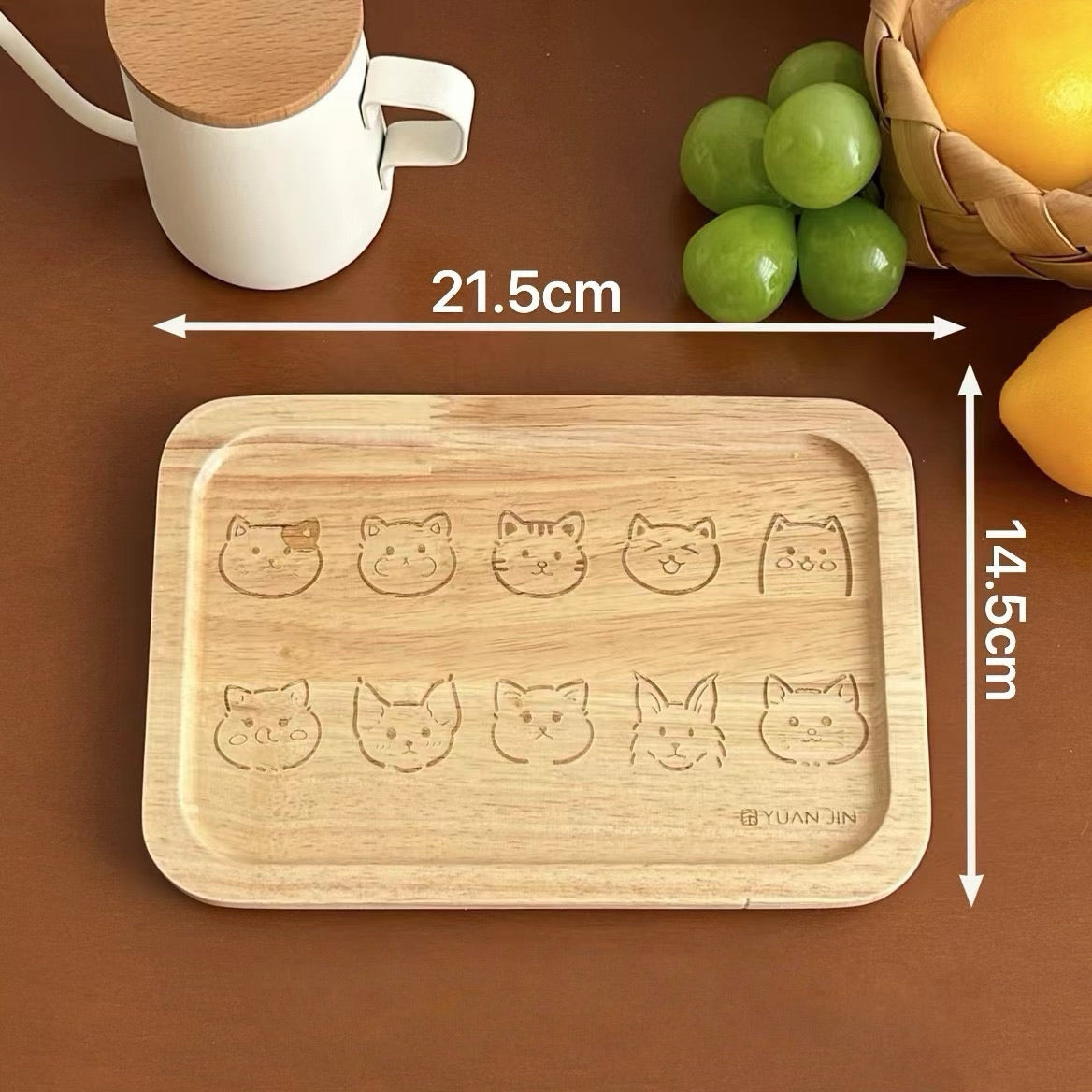 Cartoon-Style Rectangular Cat / Dog Wooden Tray