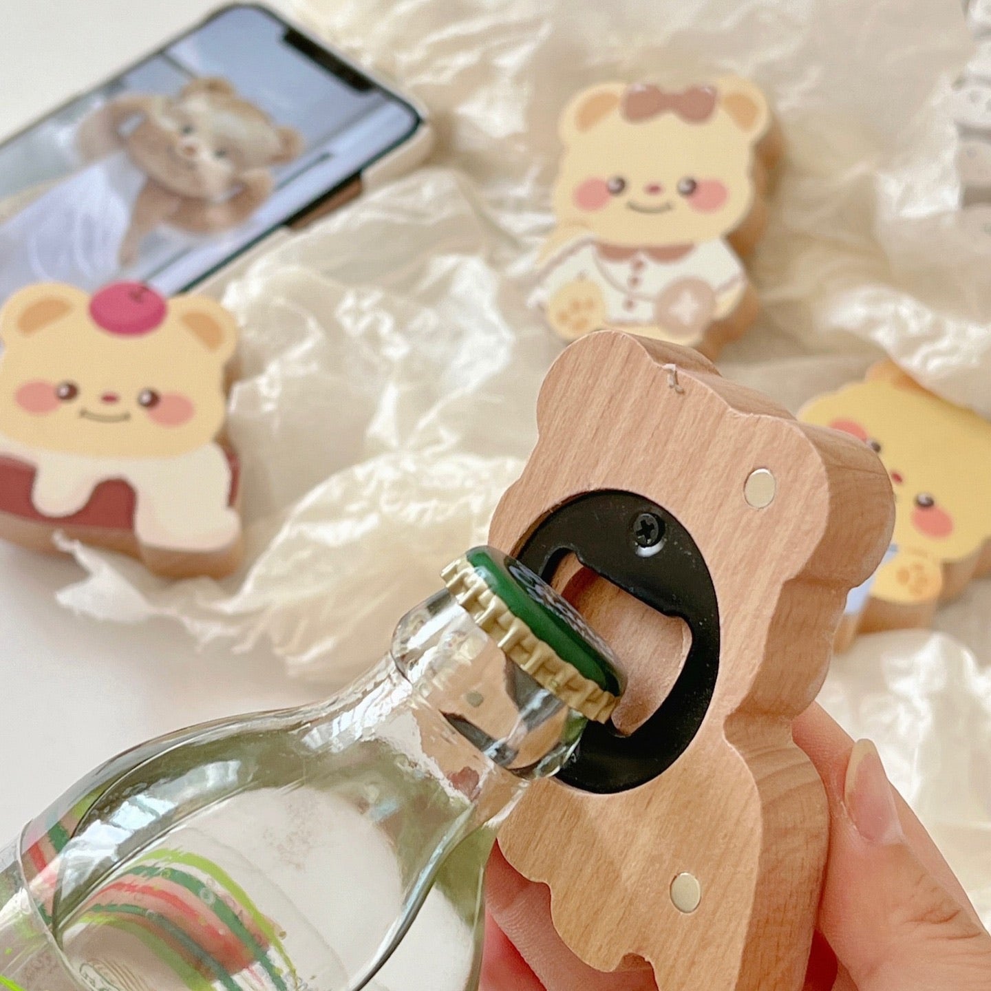 Butter Bear Beechwood Fridge Magnet Bottle Opener