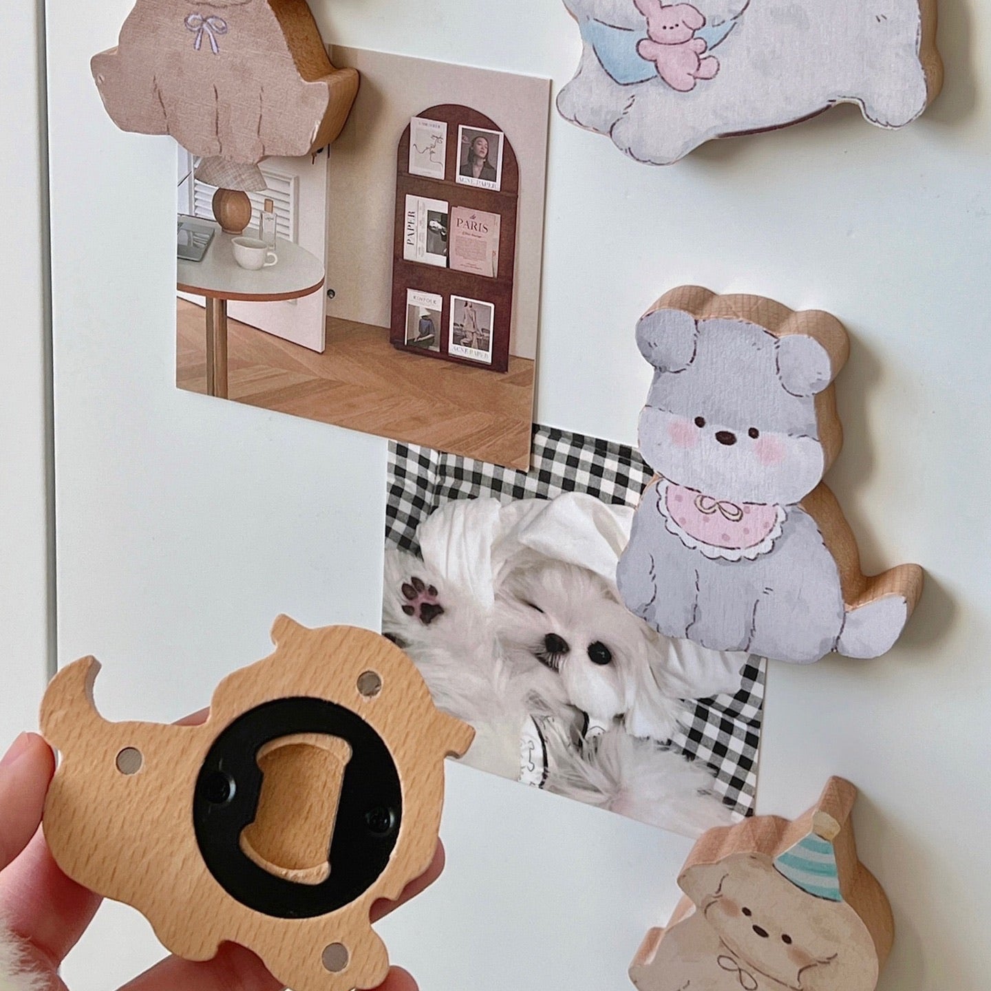 Cartoon Dog Beech Wood Fridge Magnet Bottle Opener