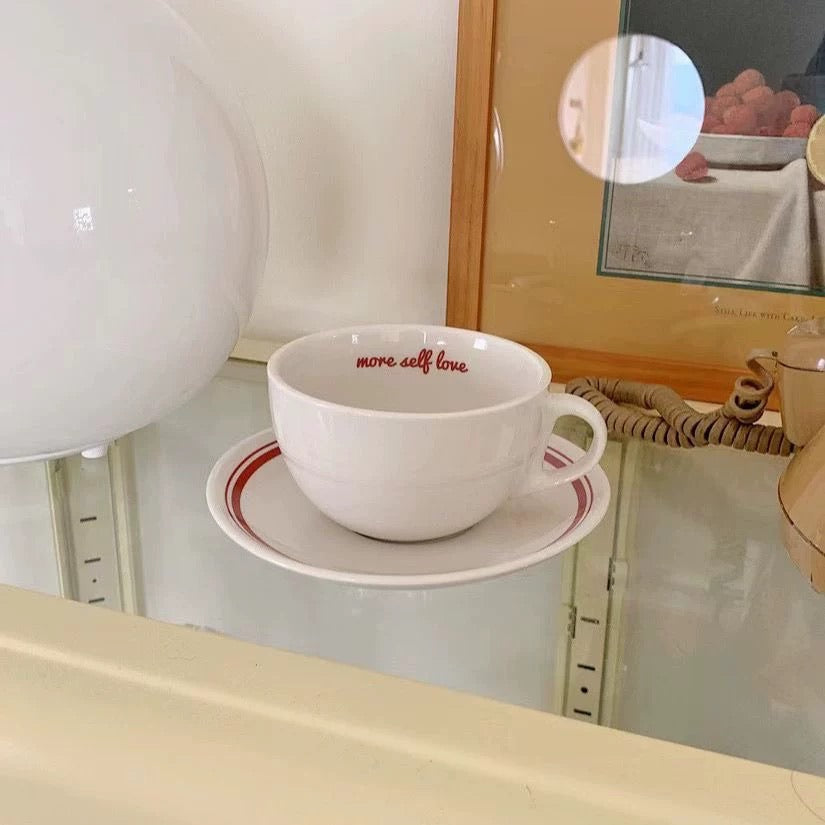 Red Rim more self love Ceramic Coffee Cup & Saucer Set