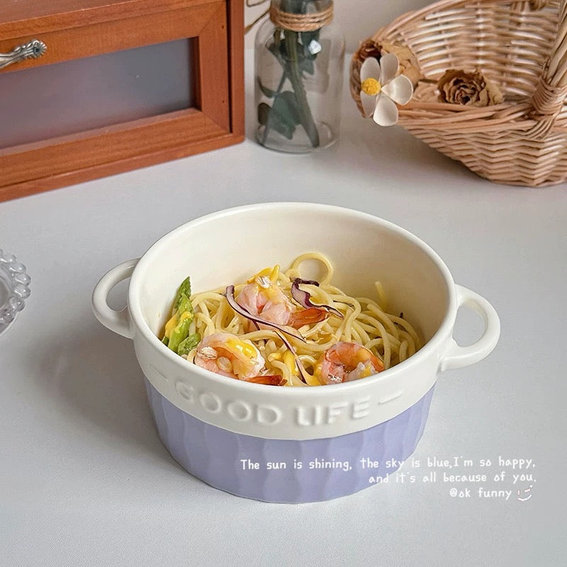 French Double-Handle Ceramic Bowl
