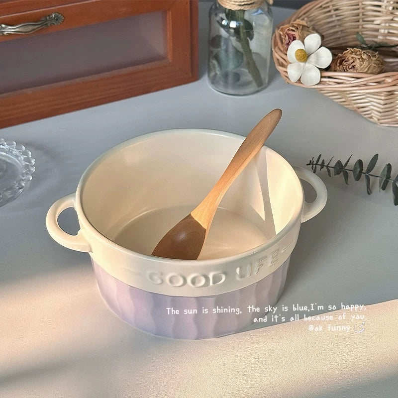 French Double-Handle Ceramic Bowl
