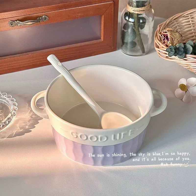 French Double-Handle Ceramic Bowl