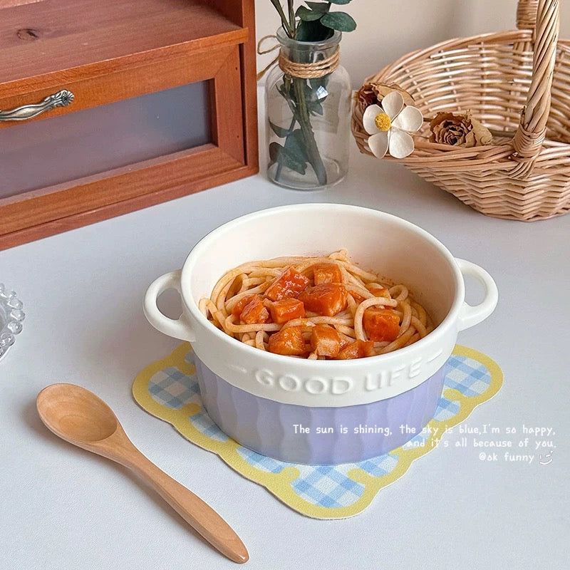 French Double-Handle Ceramic Bowl