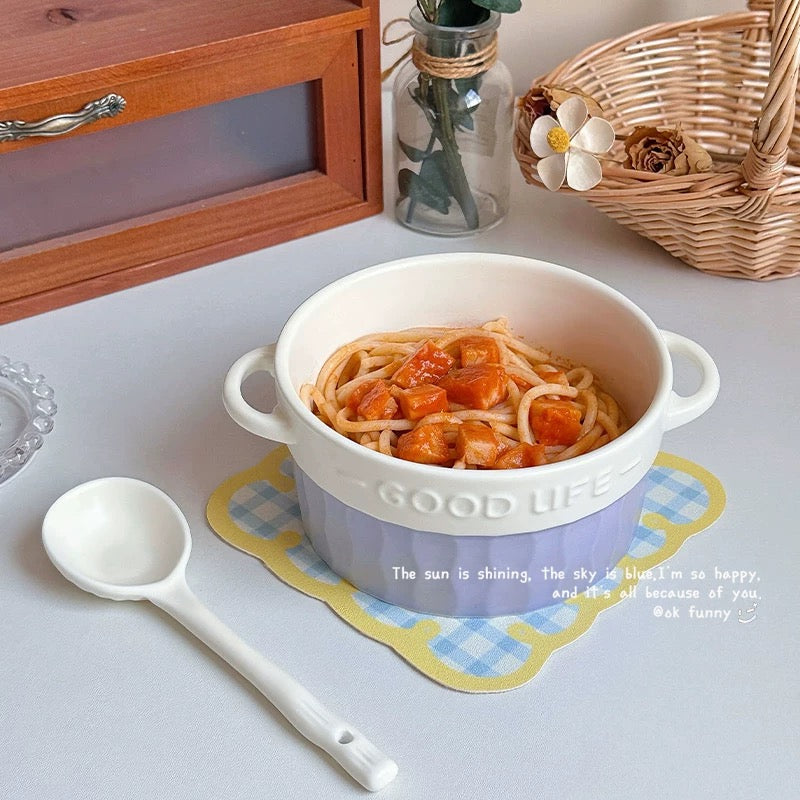 French Double-Handle Ceramic Bowl