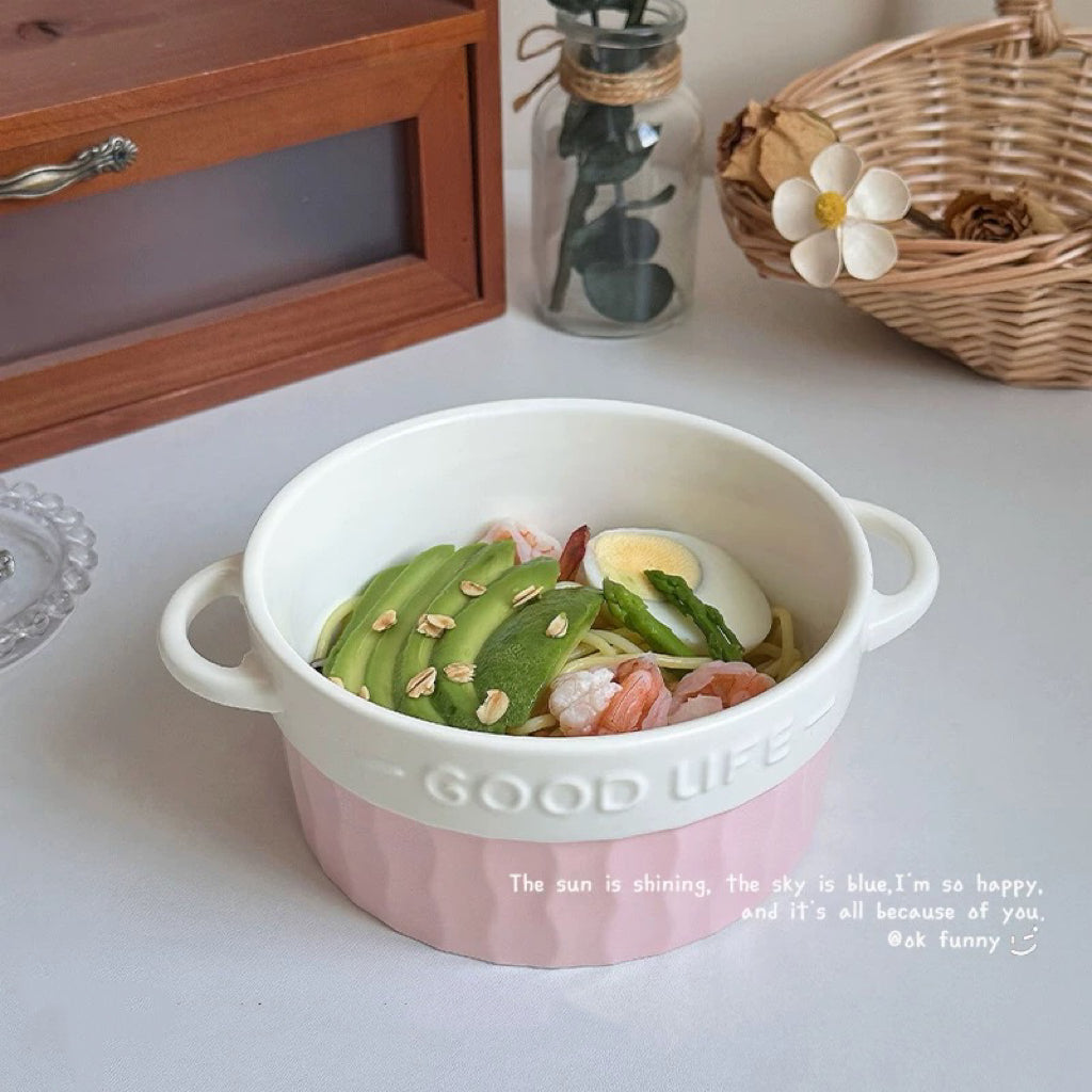 French Double-Handle Ceramic Bowl