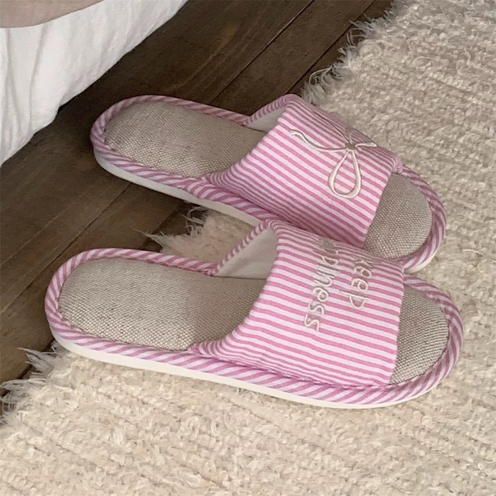 Korean Vintage Bow Linen Slippers