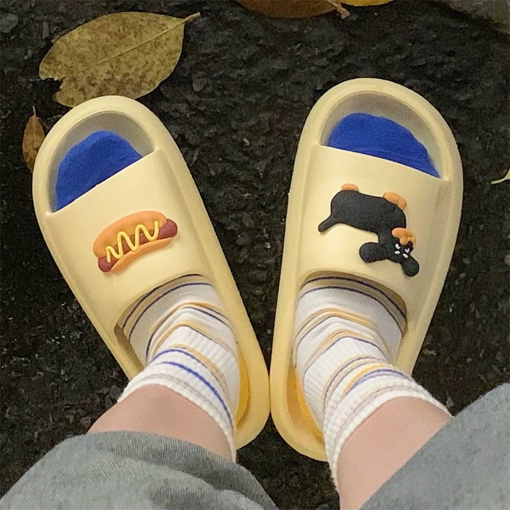 Cute Dachshund Thick-Soled Couple Slippers