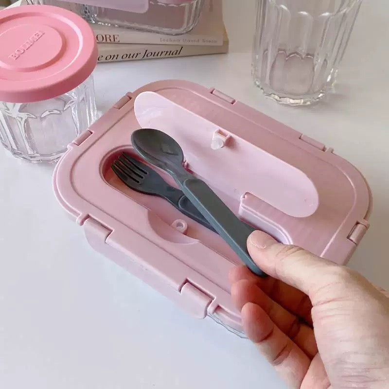 Pink Korean-Style 3-Compartment High Borosilicate Glass Food Storage Box