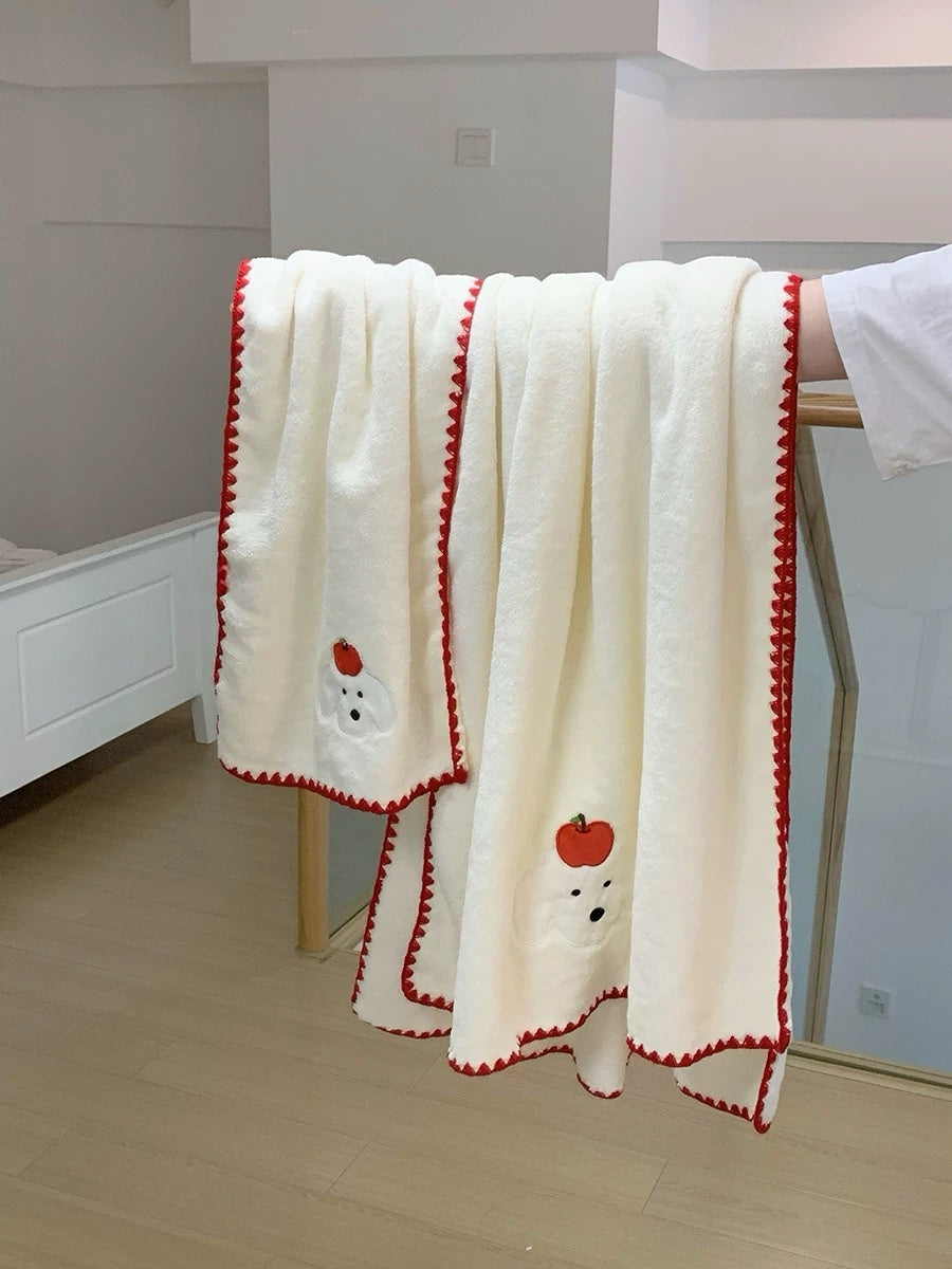 Apple Puppy Coral Fleece Bath Towel 3-Piece Set