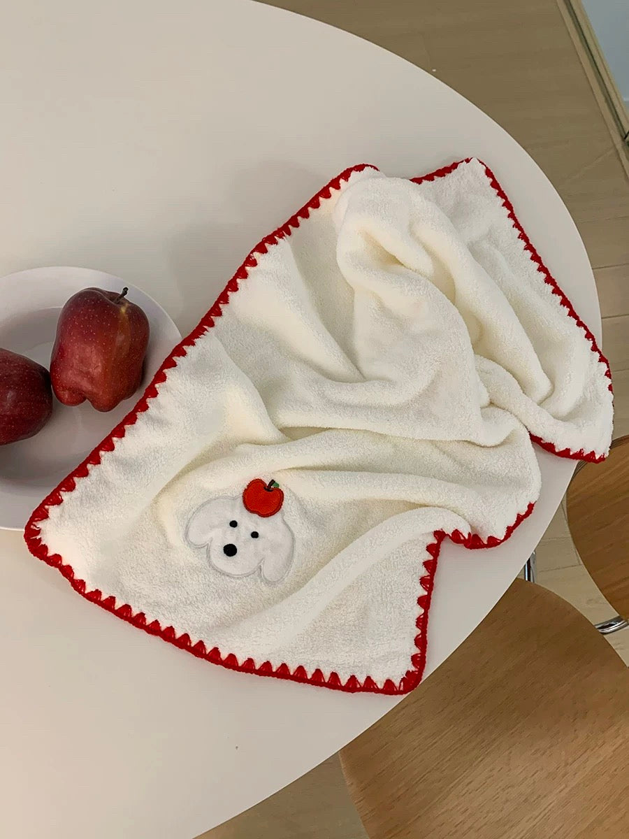 Apple Puppy Coral Fleece Bath Towel 3-Piece Set