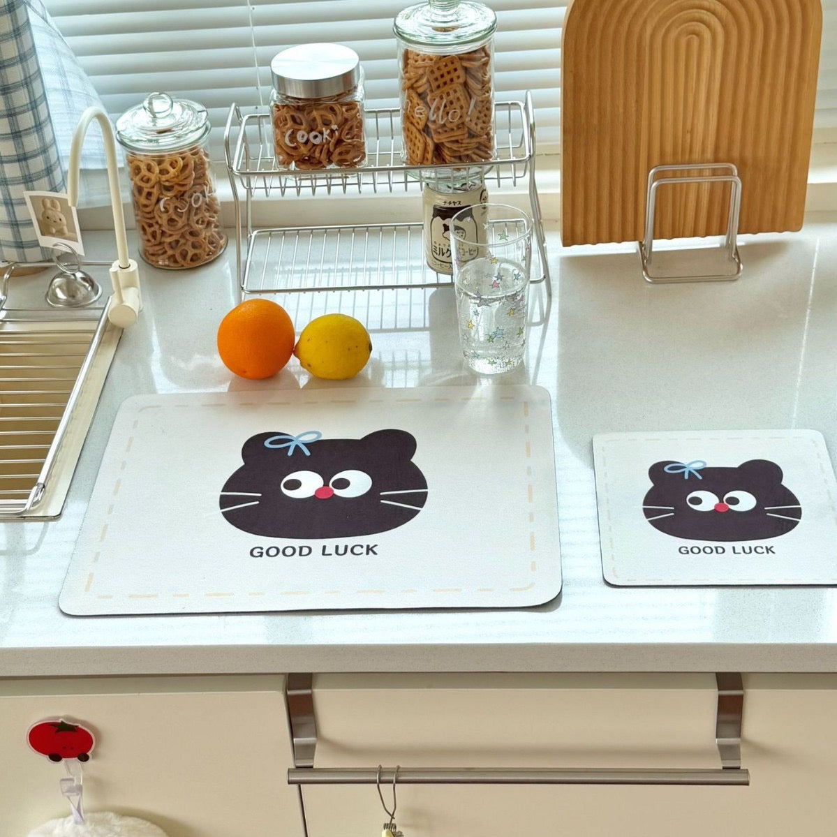 Cute Cat & Tomato Absorbent Non-Slip Draining Mat