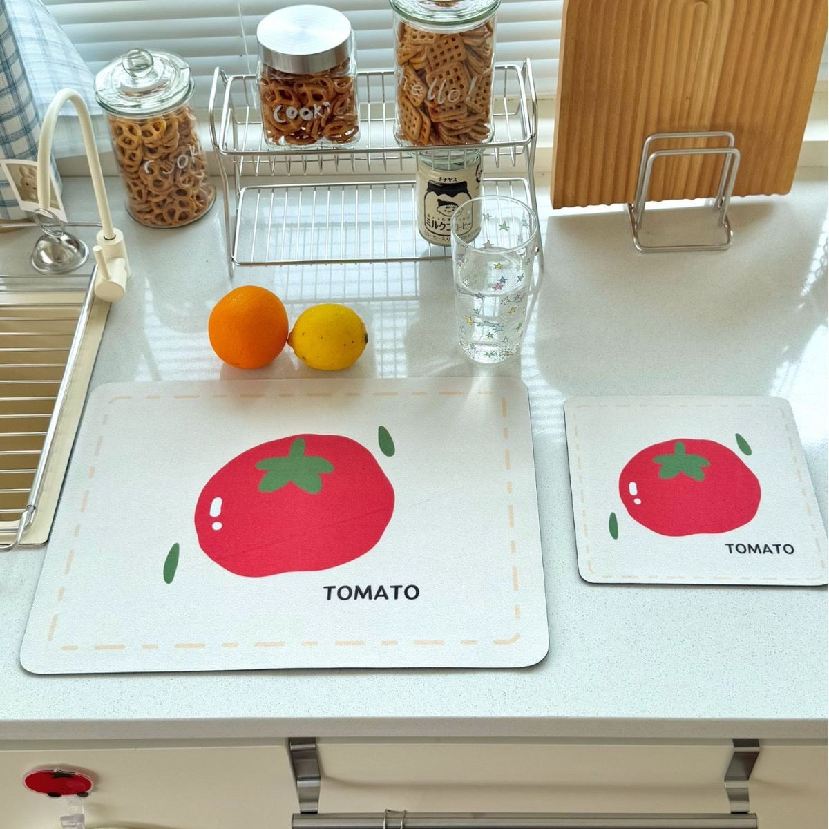 Cute Cat & Tomato Absorbent Non-Slip Draining Mat