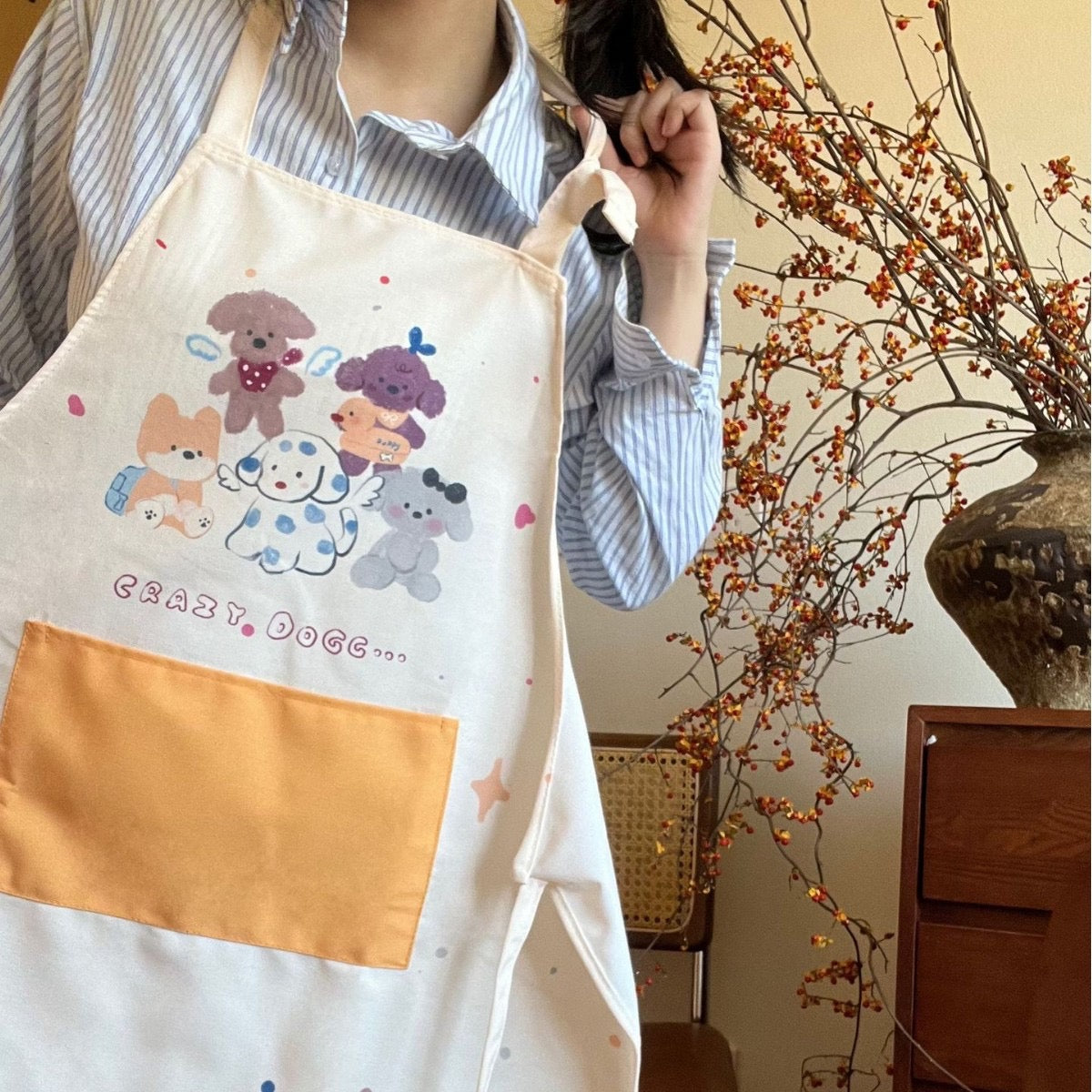 Five Puppies Cartoon Linen Apron