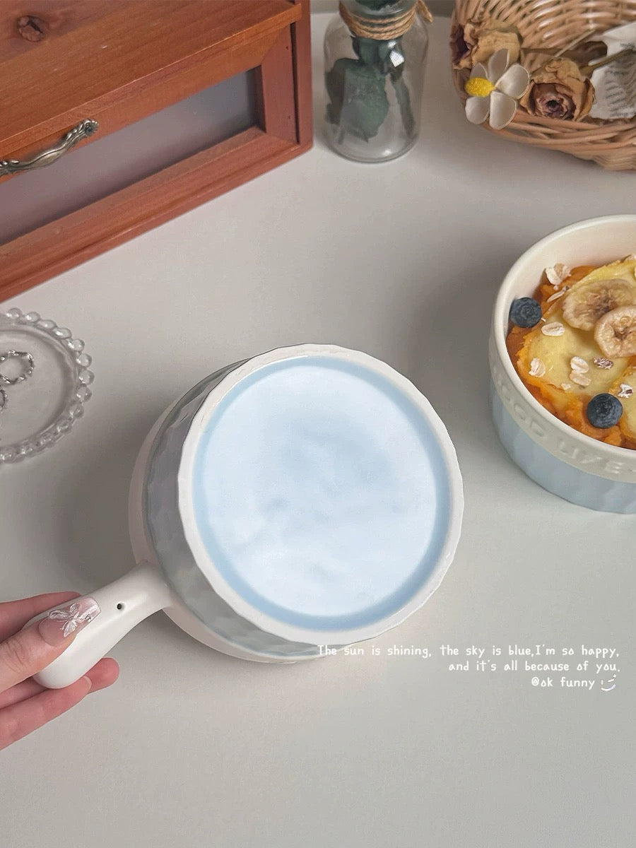 French Blue & White Ceramic Handle Bowl (GOOD LIFE Embossed Design)
