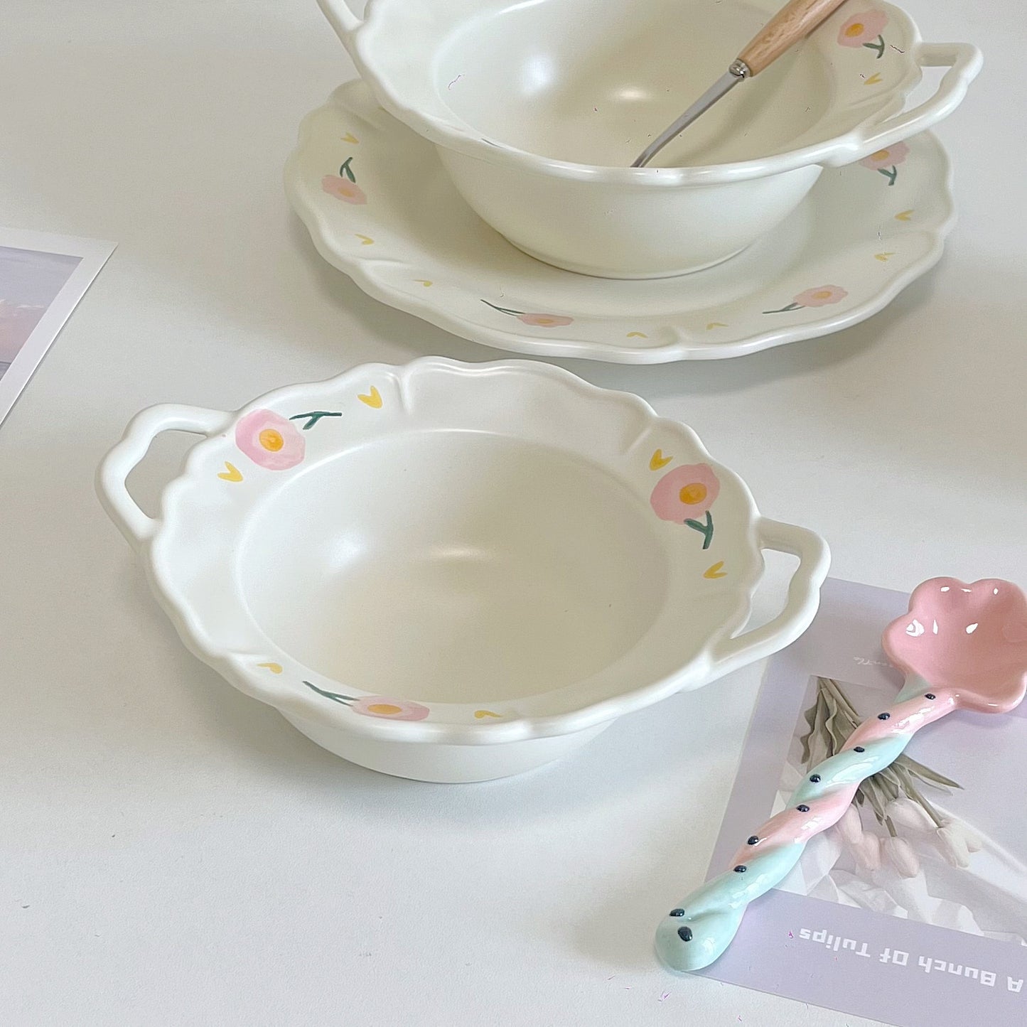 Peony White Ceramic Tableware Set (4 Pieces)
