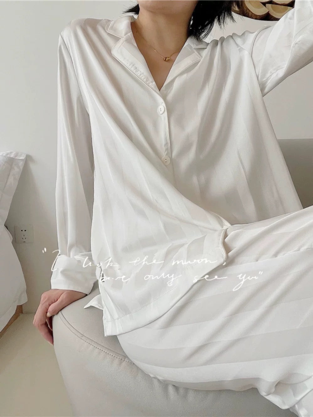 White Striped Silk Pajama Set