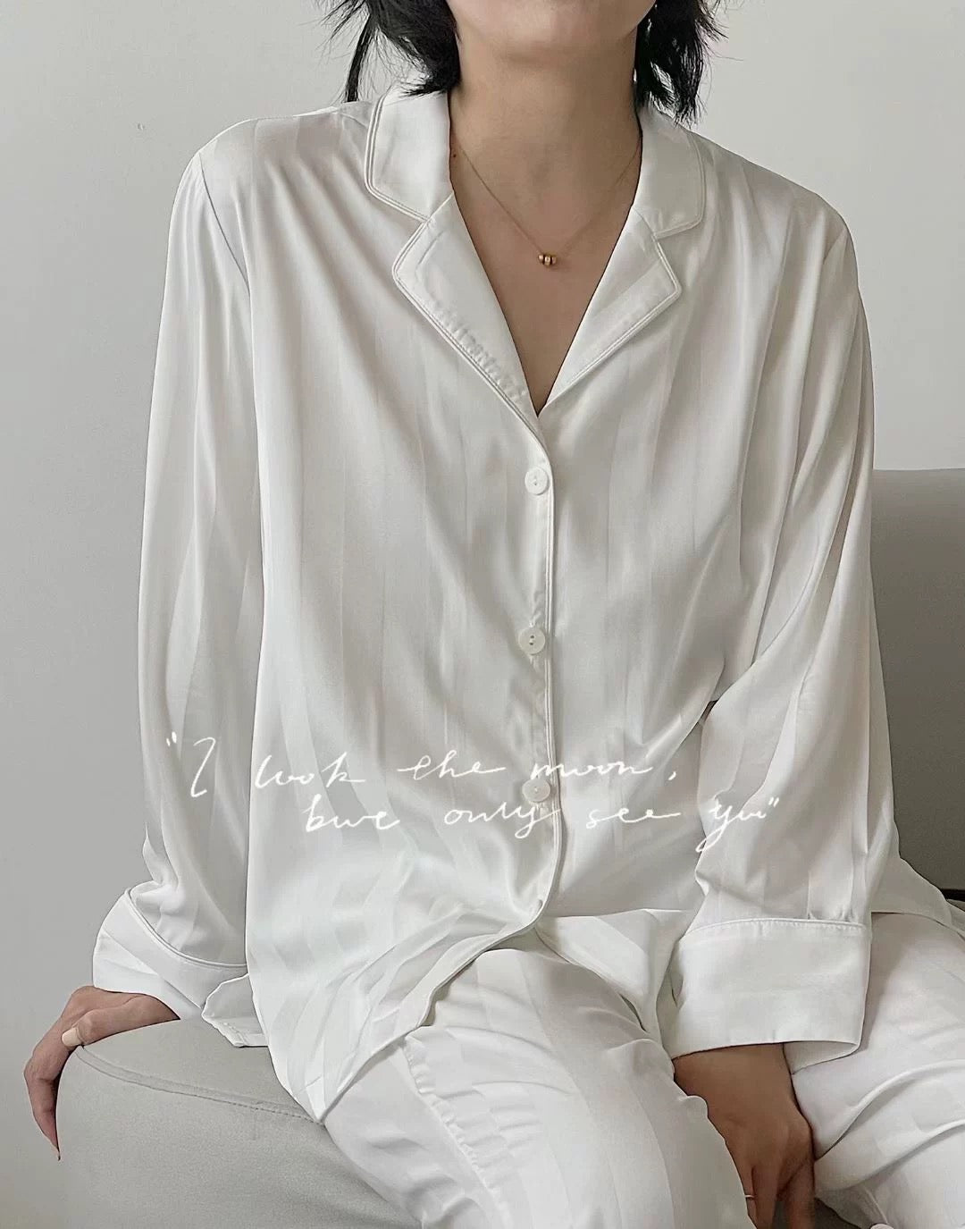 White Striped Silk Pajama Set